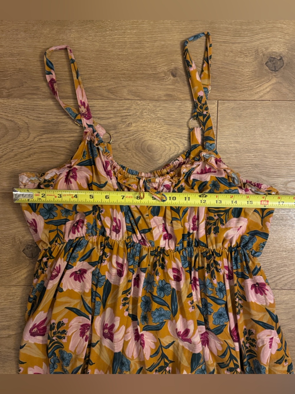 NATURAL LIFE Mustard Floral Midi Dress with Pink & Blue Blooms - Picture 3 of 5